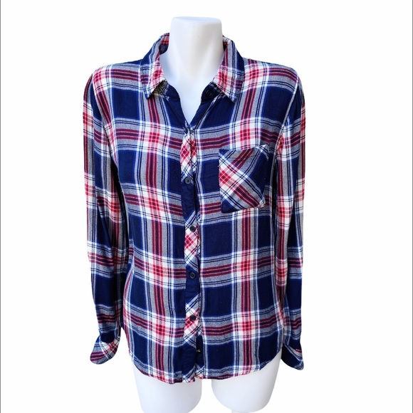 Rails Hunter Checked Navy & Red Button Down Shirt - Picture 2 of 5